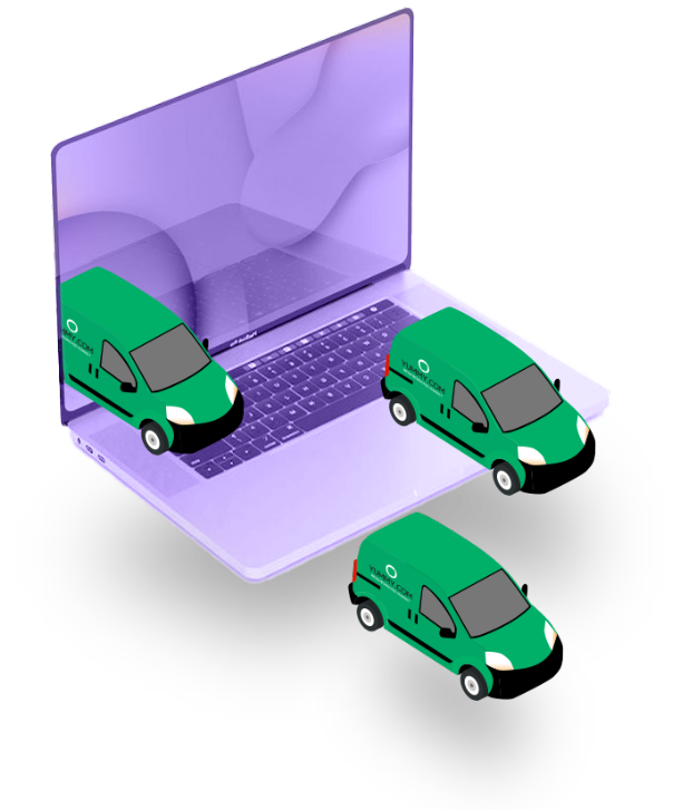 animated trucks driving out of computer screen