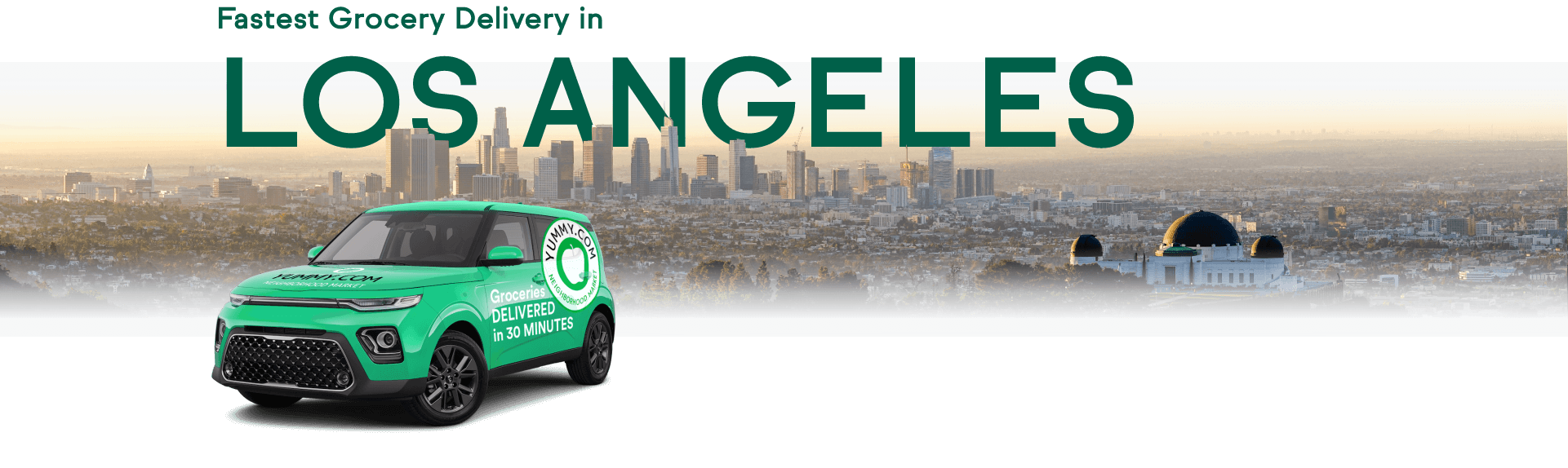 truck in front of cityscape of Los Angeles